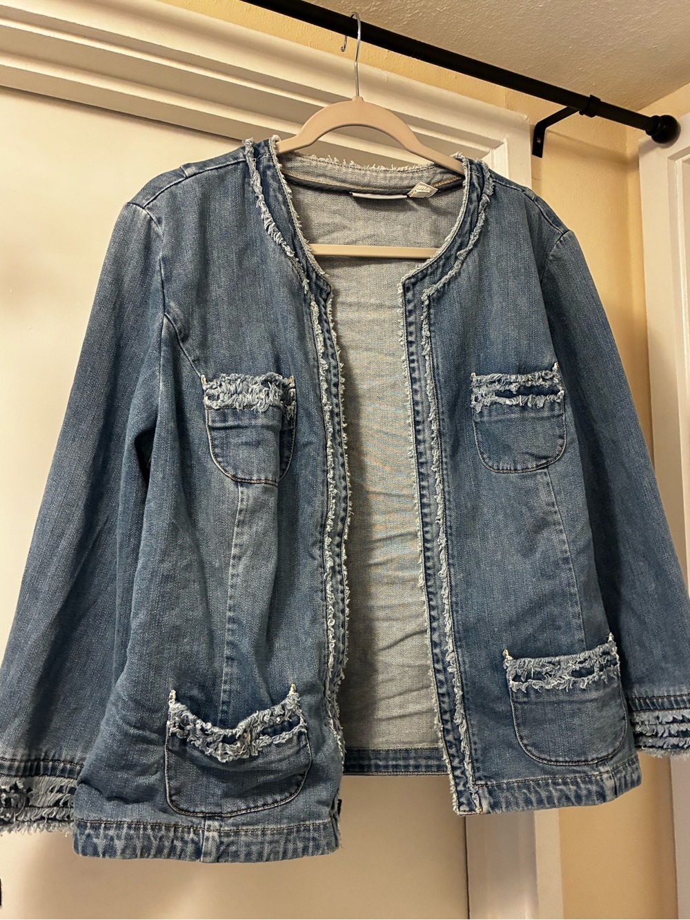 Chico's Distressed Frayed Vintage Denim Jacket